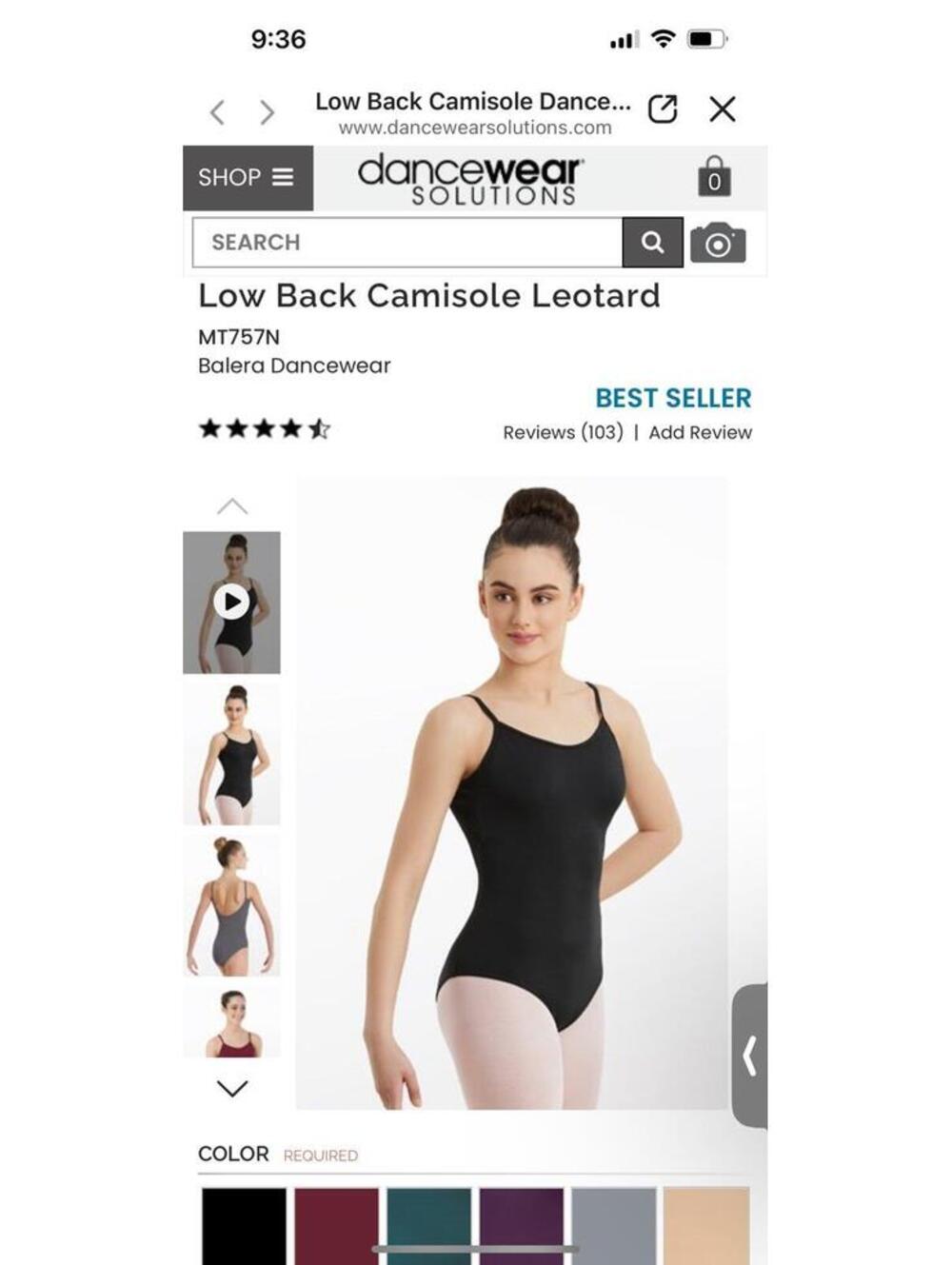 Balera low back camisole leotard